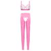 Jugaoge Women's Wetlook Crop Top and Open-Crotch Pants Patent Leather-Look Lingerie Set, Pink, M view 2
