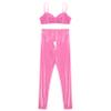Jugaoge Women's Wetlook Crop Top and Open-Crotch Pants Patent Leather-Look Lingerie Set, Pink, M view 3