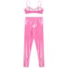 Jugaoge Women's Wetlook Crop Top and Open-Crotch Pants Patent Leather-Look Lingerie Set, Pink, M view 4