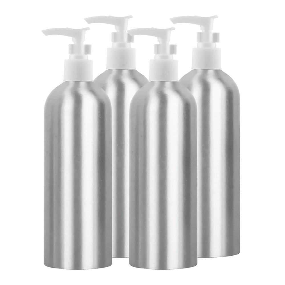YANCAER 4-Pack 500 mL Refillable Aluminum Pump Bottles, White