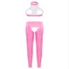 Freebily Women's Patent Leather Latex Lingerie Set with Open Crotch and Bust, Pink, M view 2