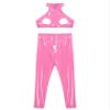 Freebily Women's Patent Leather Latex Lingerie Set with Open Crotch and Bust, Pink, M view 4