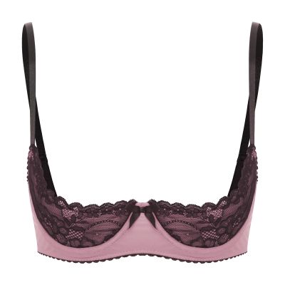 Agoky Women's Lace Open-Bust Bra, Pink, XXL