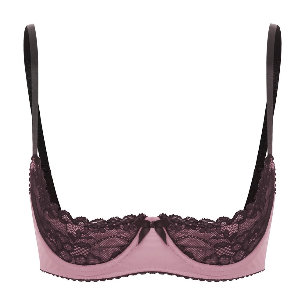 Agoky Women's Lace Open-Bust Bra, Pink, XXL