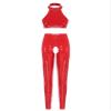 FEESHOW Women's Patent Leather Wetlook Lingerie Set, Red, M view 1
