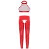FEESHOW Women's Patent Leather Wetlook Lingerie Set, Red, M view 2
