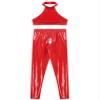 FEESHOW Women's Patent Leather Wetlook Lingerie Set, Red, M view 4