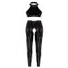 Women's Patent Leather and Latex Crotchless Lingerie Set, Black, 4XL view 1