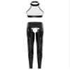 Women's Patent Leather and Latex Crotchless Lingerie Set, Black, 4XL view 3