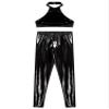 Women's Patent Leather and Latex Crotchless Lingerie Set, Black, 4XL view 4
