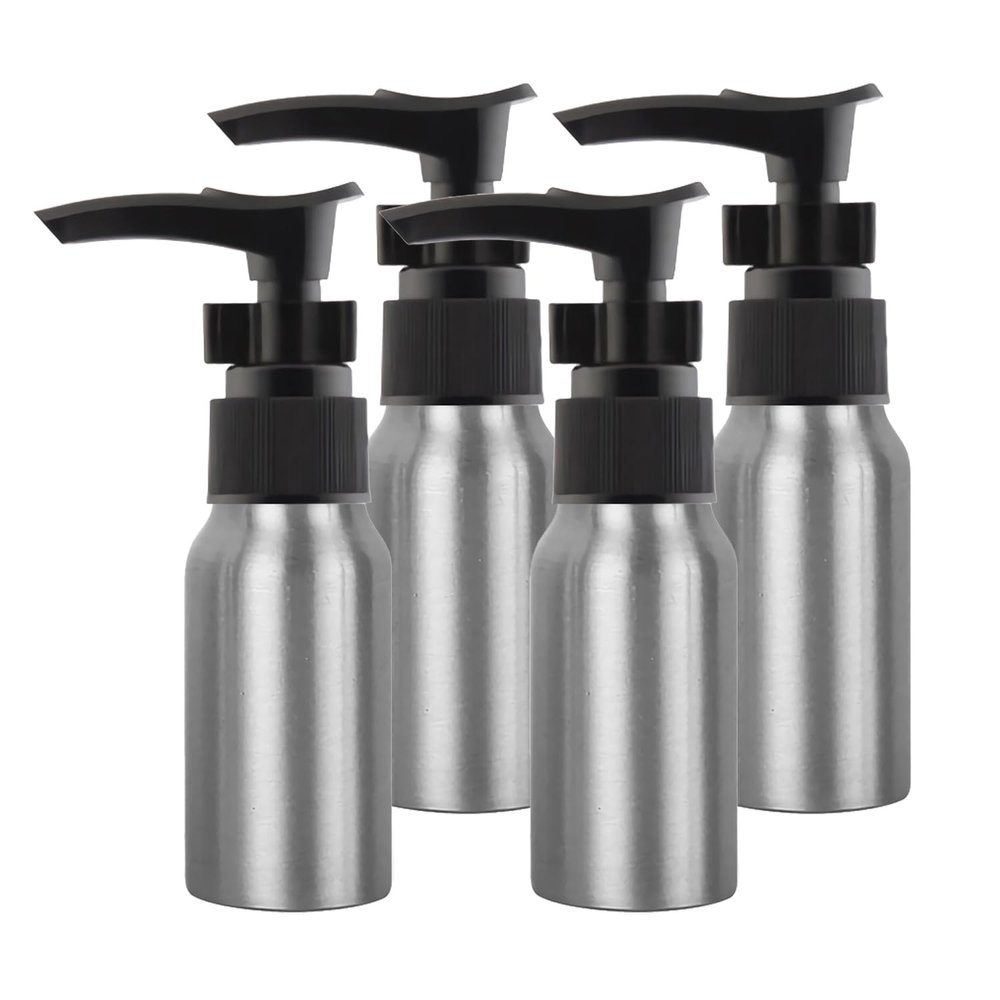 YANCAER 4-Pack 50 ml Refillable Empty Aluminum Pump Bottles, Black