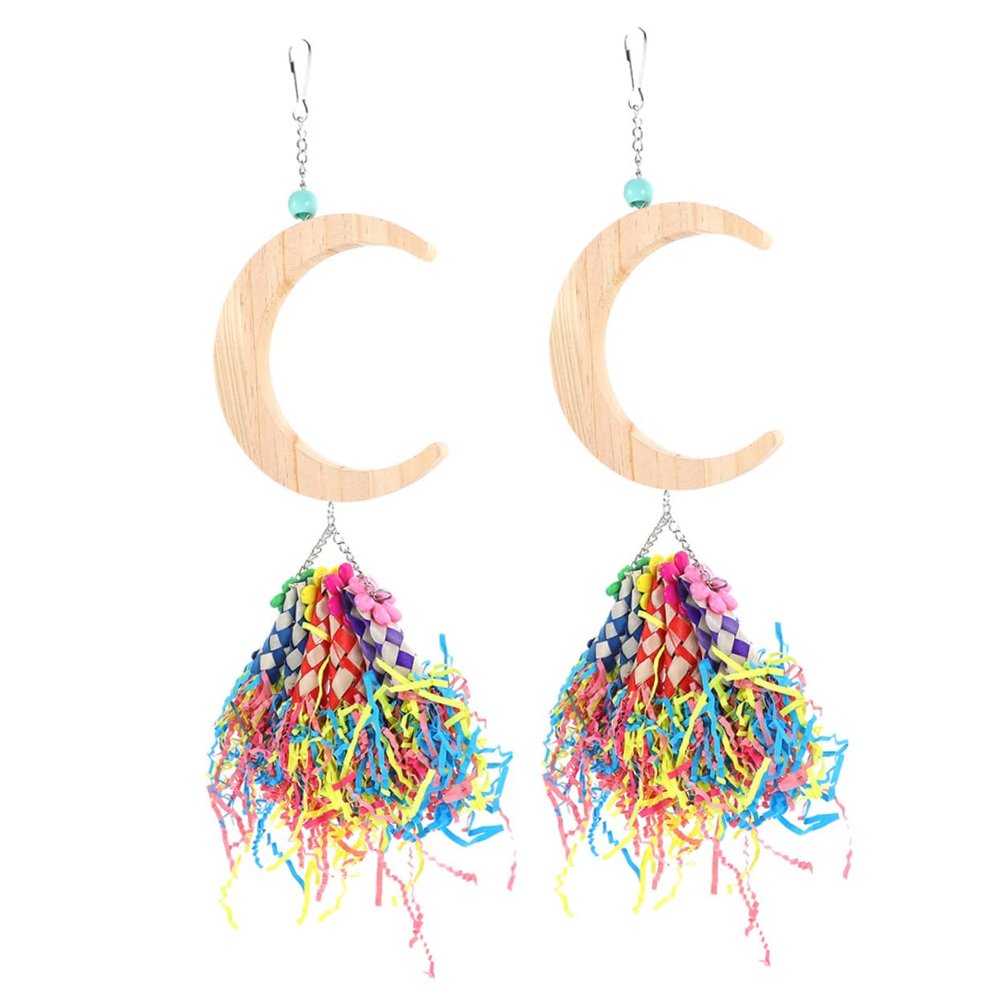 OATIPHO 2-Piece Moon-Shaped Parrot Swing Toy for Bird Cages