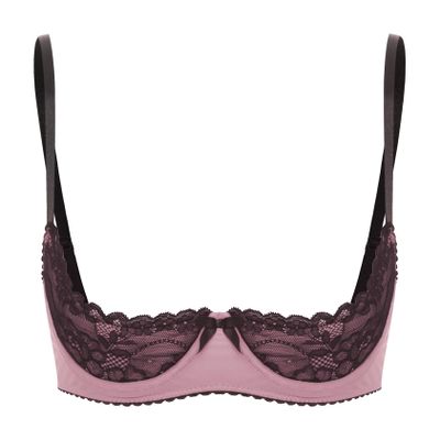 Jugaoge Women's Lace Lift Bra, 1/4-Cup Open-Cup Push-Up Lingerie, Adjustable Spaghetti Straps, Pink, 3XL