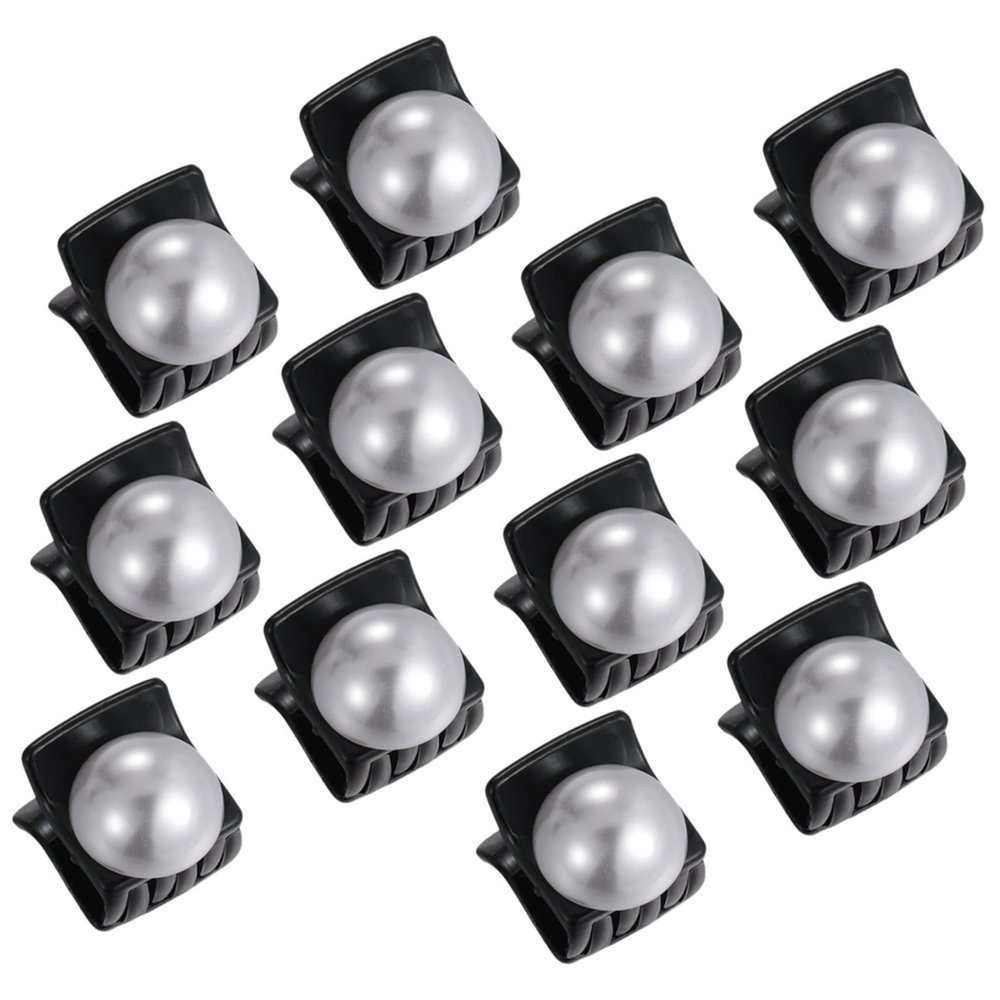 12 Small Black Pearl Hair Clips