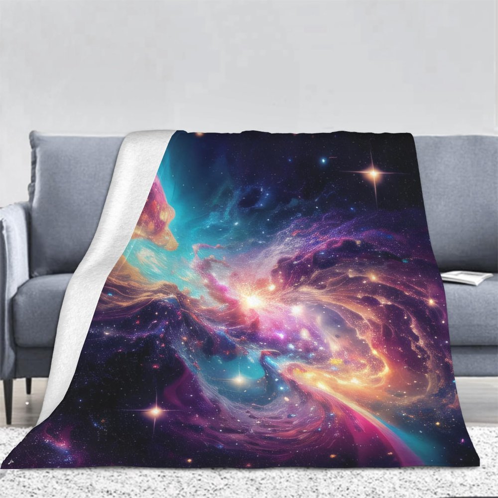 3D Galaxy Flannel Fleece Blanket, Soft Starry Sky Throw, 100 x 130 cm