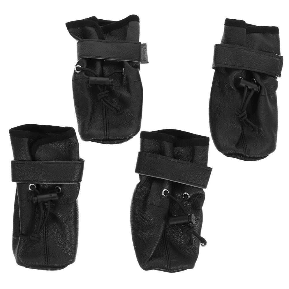 BUGUUYO 4-Pack Leather Dog Shoes Non-Slip Soft Sole Outdoor Protection Black Size 8