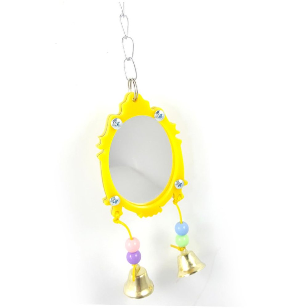 Bird Toy Mirror with Bells for Bird Cages, Metal and Plastic