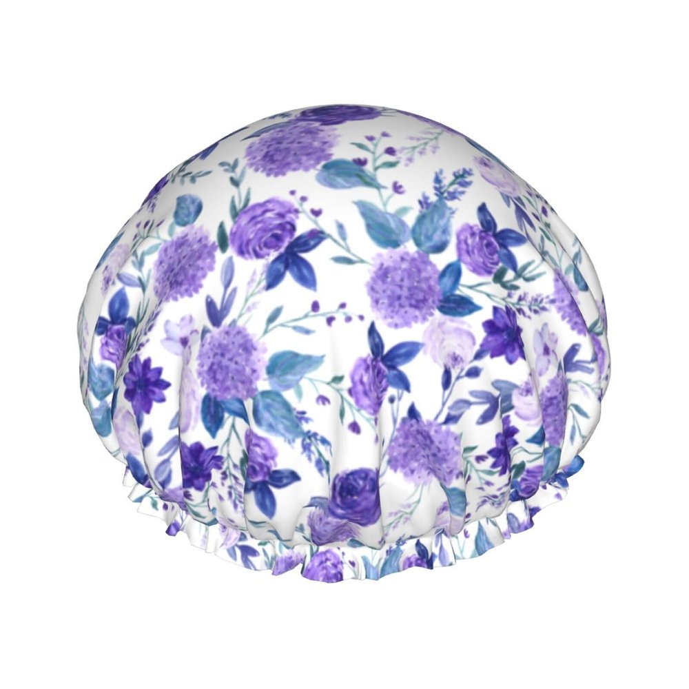 Violet Purple Rose Adjustable Double-Layer Waterproof Shower Cap