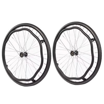 20"/22"/24" Wheelchair Rear Wheel Assembly with Bearings and Handrims, Solid Tires, Shock-Absorbing Spokes, 2-Pack (24 in)