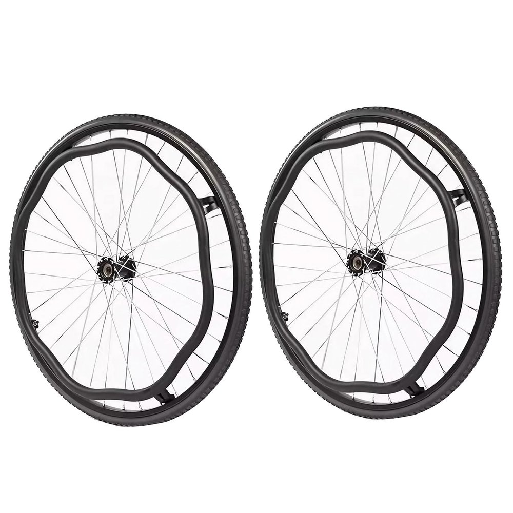 20"/22"/24" Wheelchair Rear Wheel Assembly with Bearings and Handrims, Solid Tires, Shock-Absorbing Spokes, 2-Pack (24 in)