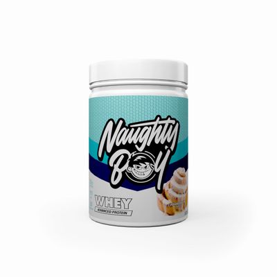 Naughty Boy Advanced Whey Protein Powder, 22 g Protein, Low Sugar, Easy-Mixing Recovery Shake, 900 g, 30 Servings, Cinnamon Bun
