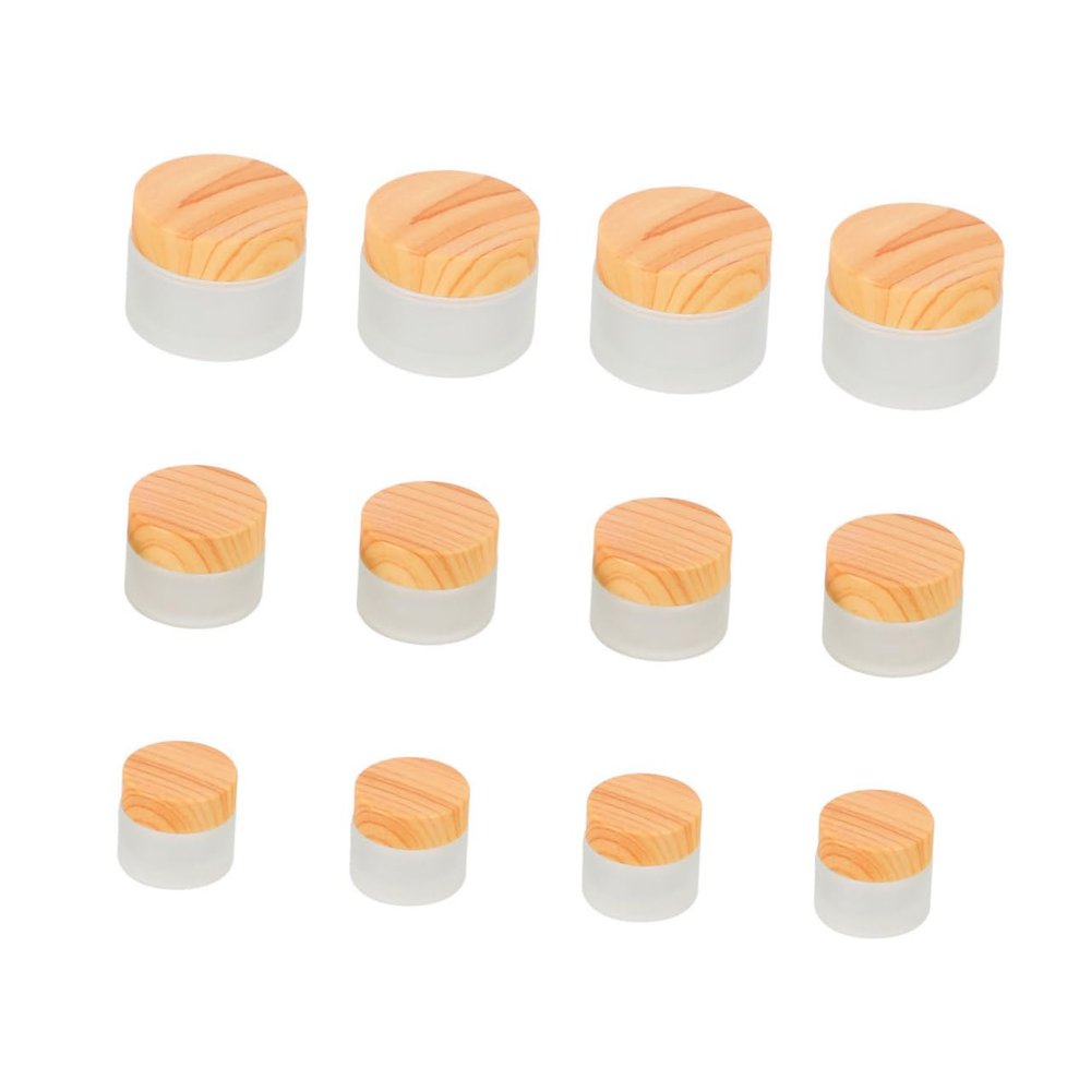 12 Cosmetic Glass Jars, 5g/10g/30g, with Wooden Lids