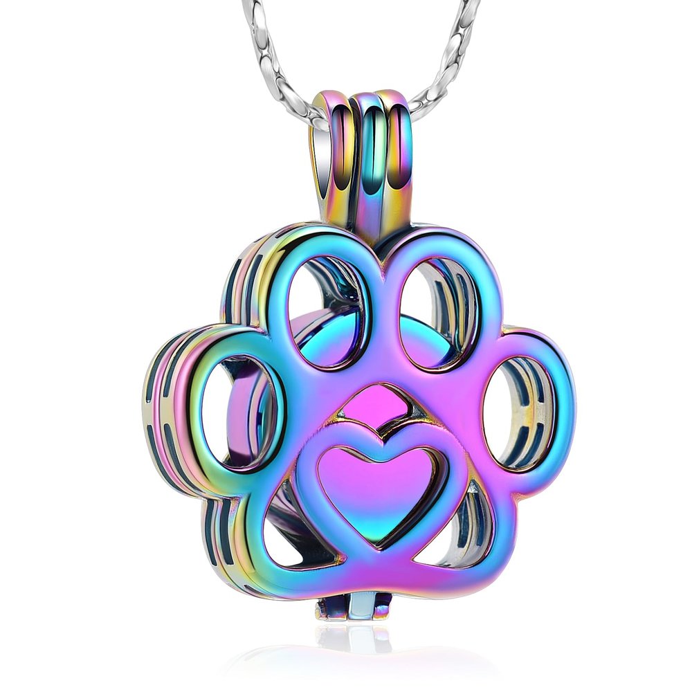 AIWENXI Pet Ashes Necklace with Paw Print Pendant and Mini Urn Keepsake
