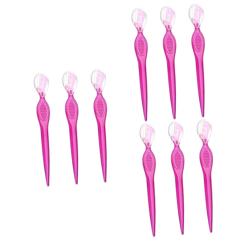 Angoily 9-Piece Stainless Steel Eyebrow Razors for Precise Trimming, Compact Beauty Tools for Women and Girls, Travel, Transparent Red