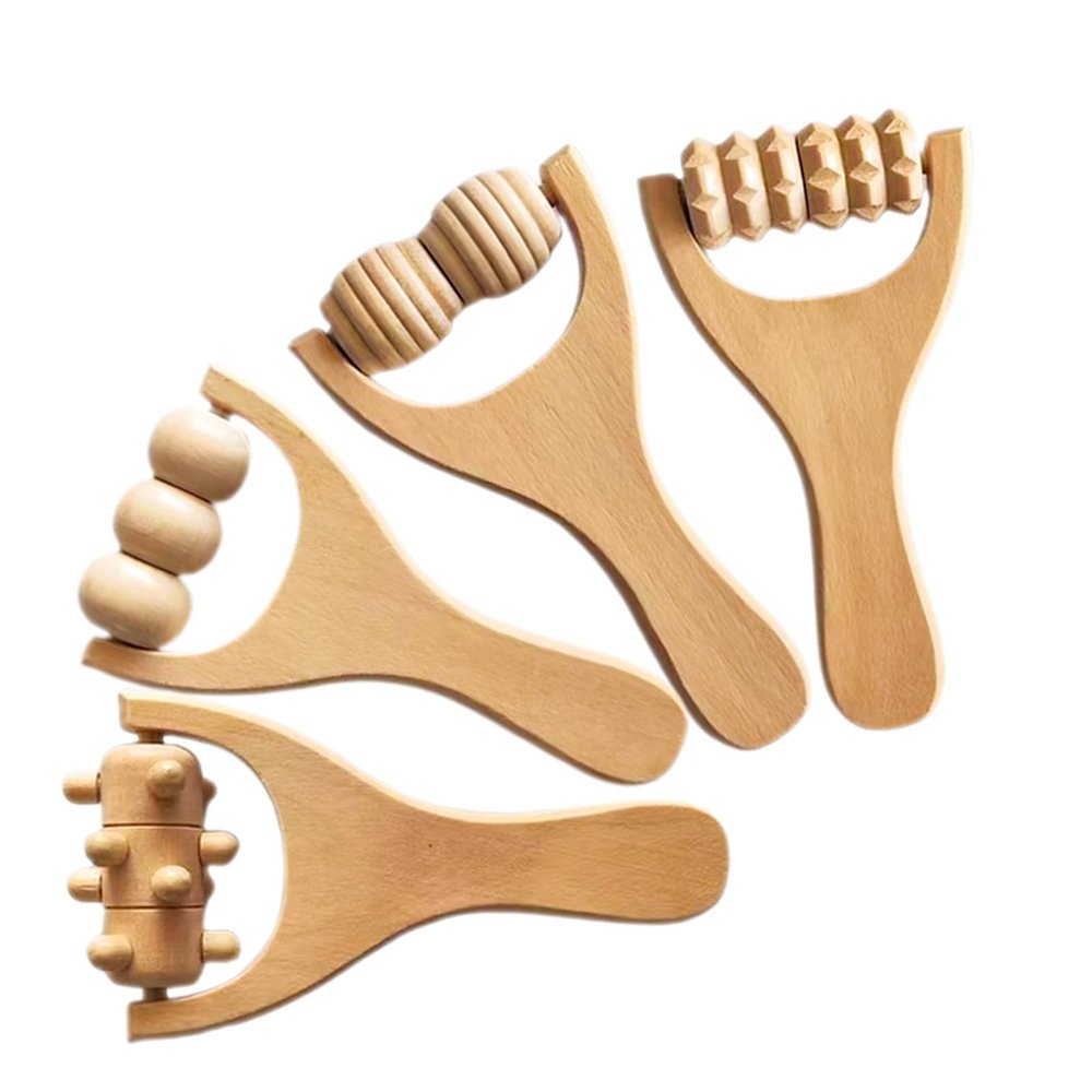BCOATH 4-Piece Wooden Massage Tool Set, Multifunctional Roller for Back, Neck, Feet and Legs