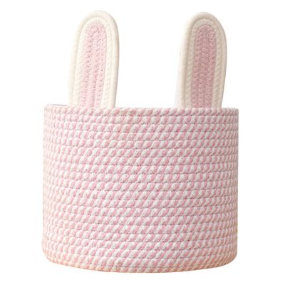 Amosfun Large Pink Cotton Rope Bunny-Ear Storage Basket