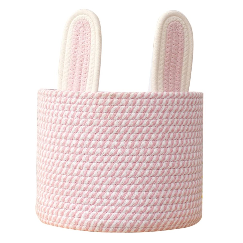 Amosfun Large Pink Cotton Rope Bunny-Ear Storage Basket