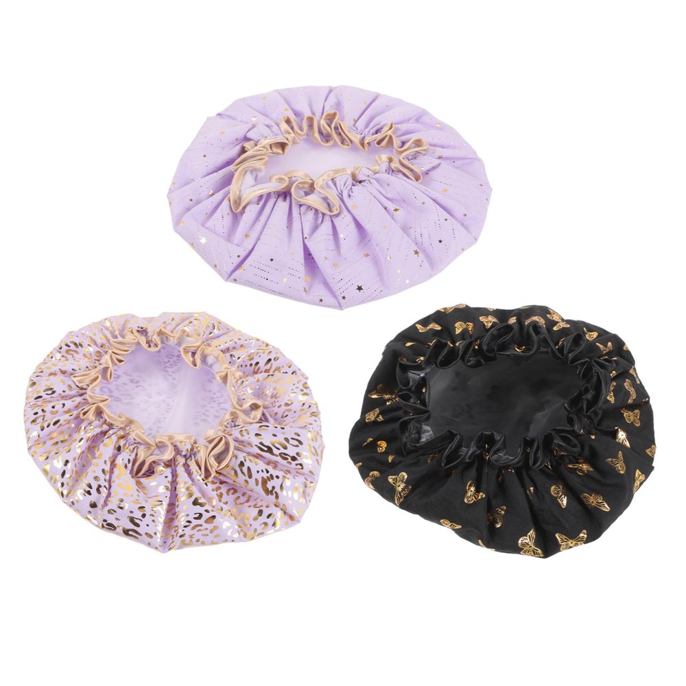 Angoily Reusable Shower Caps for Women, Double PE Layer, 3-Pack