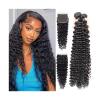 Brazilian Human Hair Bundles with Lace Closure, Deep Wave, Natural Black Remy Hair view 1