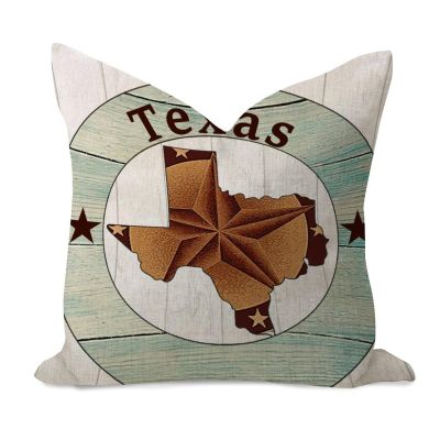 WSDESDEC Texas Lone Star Home Map Throw Pillow Cover, 61 x 61 cm, Jute and Linen, Decorative Square Cushion Cover