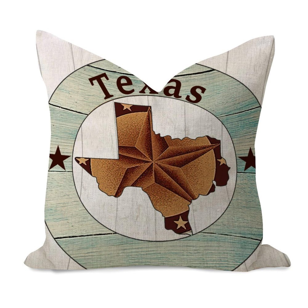 WSDESDEC Texas Lone Star Home Map Throw Pillow Cover, 61 x 61 cm, Jute and Linen, Decorative Square Cushion Cover