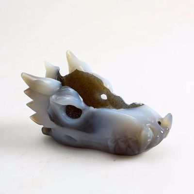 NIXCON Natural Crystal 1-Piece 4-Inch Agate Geode Dragon Head Crystal Skull for Home Decor and Energy