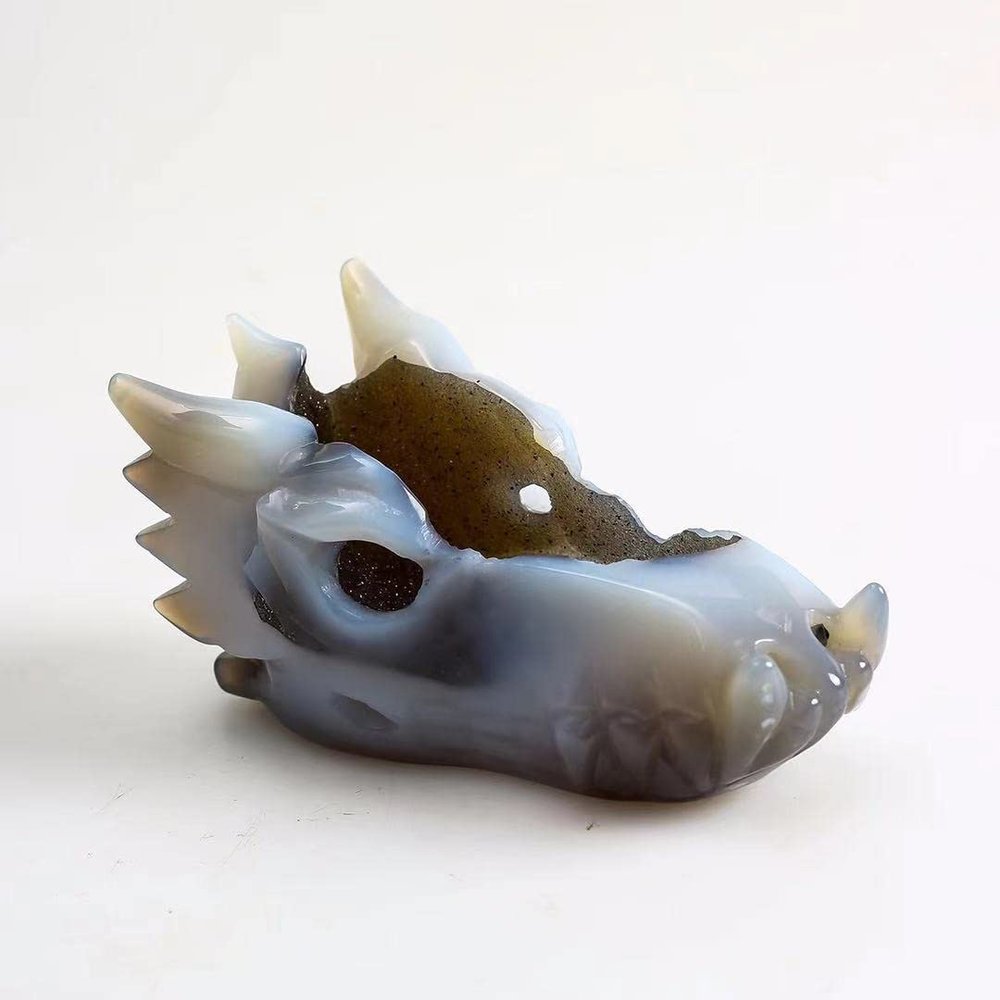 NIXCON Natural Crystal 1-Piece 4-Inch Agate Geode Dragon Head Crystal Skull for Home Decor and Energy