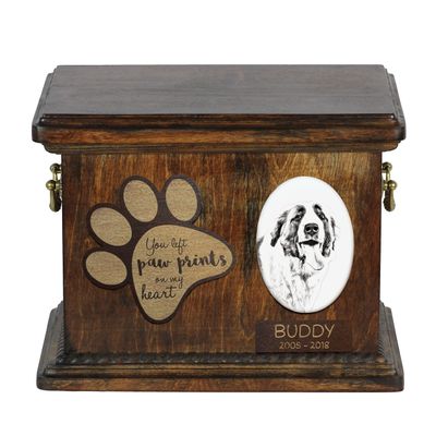 Art-Dog Custom Dog Memorial Urn – Handcrafted Bronze Portrait on Birch Base with Personalized Ceramic Plaque – Saint Bernard, 8.3 x 11.4 x 8.7 in