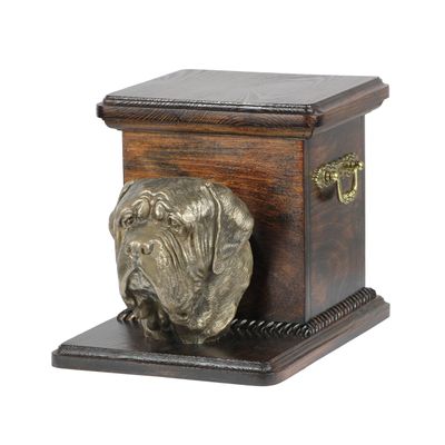 Art-Dog Handmade Custom Dog Memorial Urn, Bronze English Mastiff Head on Birch Base, 19 x 31 x 22 cm