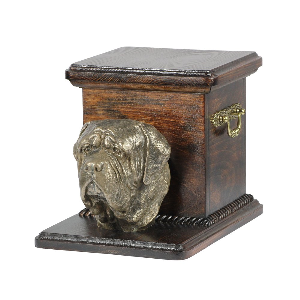 Art-Dog Handmade Custom Dog Memorial Urn, Bronze English Mastiff Head on Birch Base, 19 x 31 x 22 cm