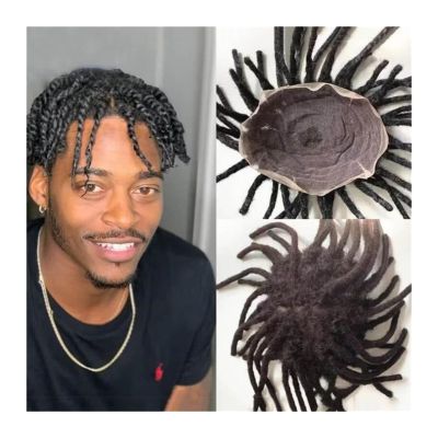 Men's Dreadlock Full-Lace Toupee Wig for Black Men, Mono Curl Hair Prosthesis, 20 x 25 cm, Afro-Curly Human Hair System