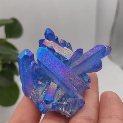 JALYKA Home Decor, 1 pc. 5,080 g Natural Blue Angel Aura Crystal Cluster, Electroplated Titanium-Coated Quartz Cluster Stone