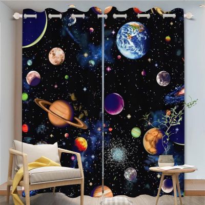 FABTOP Galaxy Planet Blackout Curtains, Space and Solar System Curtains for Boys