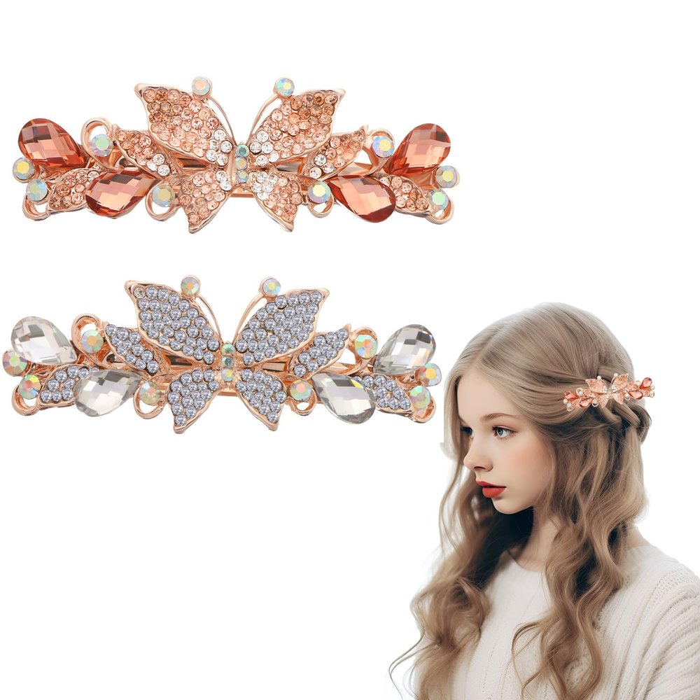 UHOMENY Sparkling Butterfly Hair Clips, 2-Pack, White and Yellow