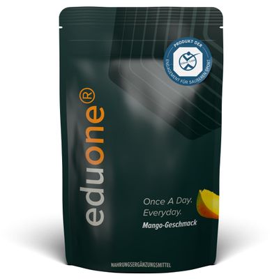 edubily eduone Greens Powder - All-in-One Drink with Vitamins, Minerals & Plant Compounds - With Gut Bacteria, Vital Mushrooms and Meat-Based Bioactive Compounds (MBBCs) (360 g, Mango)