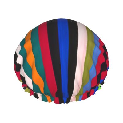 Women's Shower Caps with Colored Stripes and Vertical Print