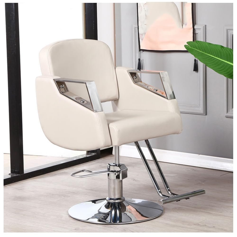 IBOWZ Barber Chair, 360° Swivel Hydraulic Leather Styling Chair for Beauty Spas, Tattoo Studios and Barbershops, White
