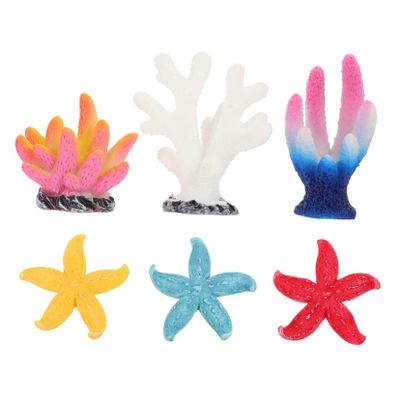 Housoutil 6-Piece Resin Coral Aquarium Decorations, Colorful and White Coral Figures