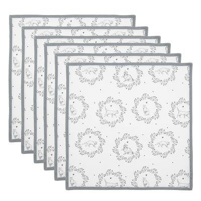 Clayre & Eef Cotton Napkin Set, Cat Pattern, 40 x 40 cm, White/Gray, LGC43
