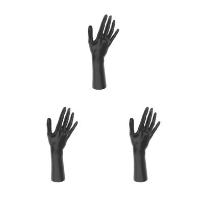 3-Piece Set Female Mannequin Hand, Right Hand, for Jewelry, Bracelets, Rings and Gloves, Black
